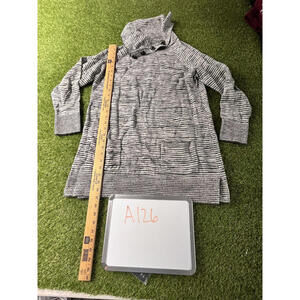 Eight Eight Eight Women's Gray and White Striped Sweater Hoodie Large